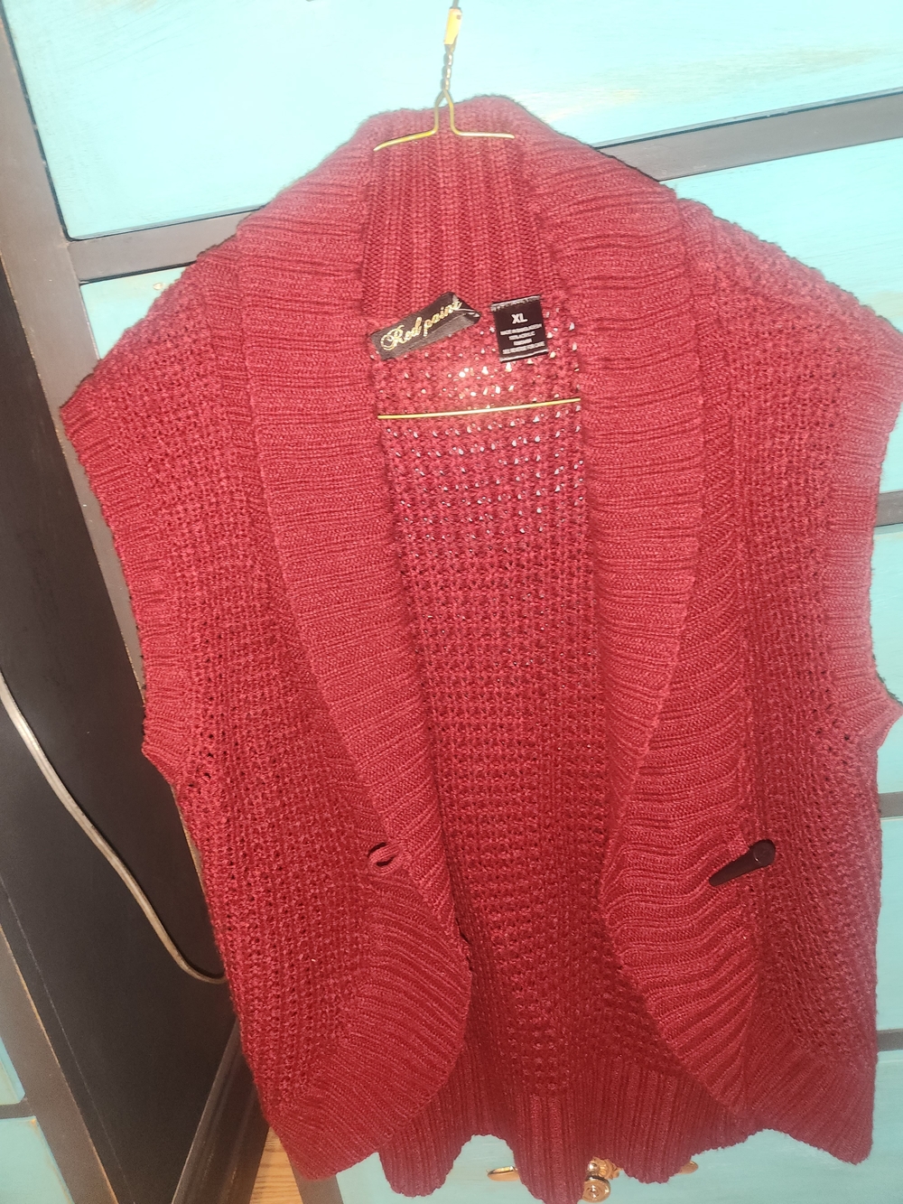 Cozy Open-Front Red Knit Sweater Vest - XL